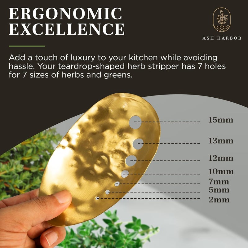 Ash Harbor Brass Herb Stripper Bowl 7 Hole Sizes Shred & Catch Herbs & Greens 5.5 x 3.5 In. AH-STBS-2023 - Image 4